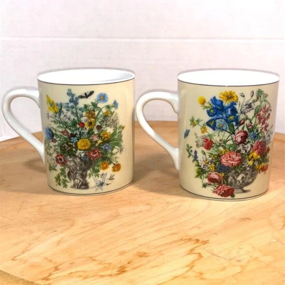 Andrea By Sadek 1996 Winterthur Tea Cup Fine China Yellow Floral 8 oz Set of 2